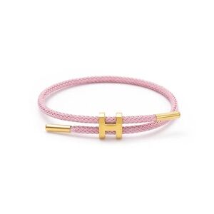 Pink Braided Bracelet With Gold H Accent
